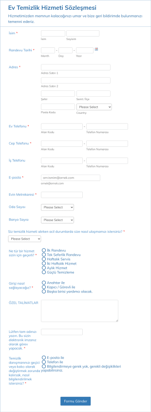 Temizlik Hizmeti Sözleşmesi Form Template