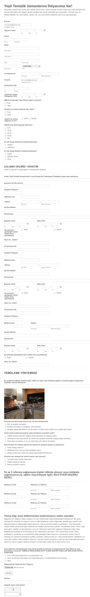 Temizlik İş Başvuru Form Template