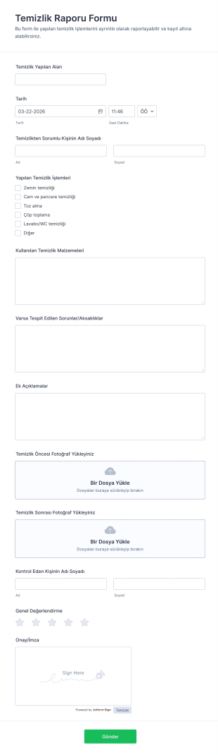 Temizlik Raporu Form Şablonu