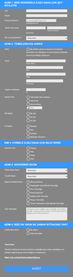 Temizlik Servis Talebi Form Şablonu