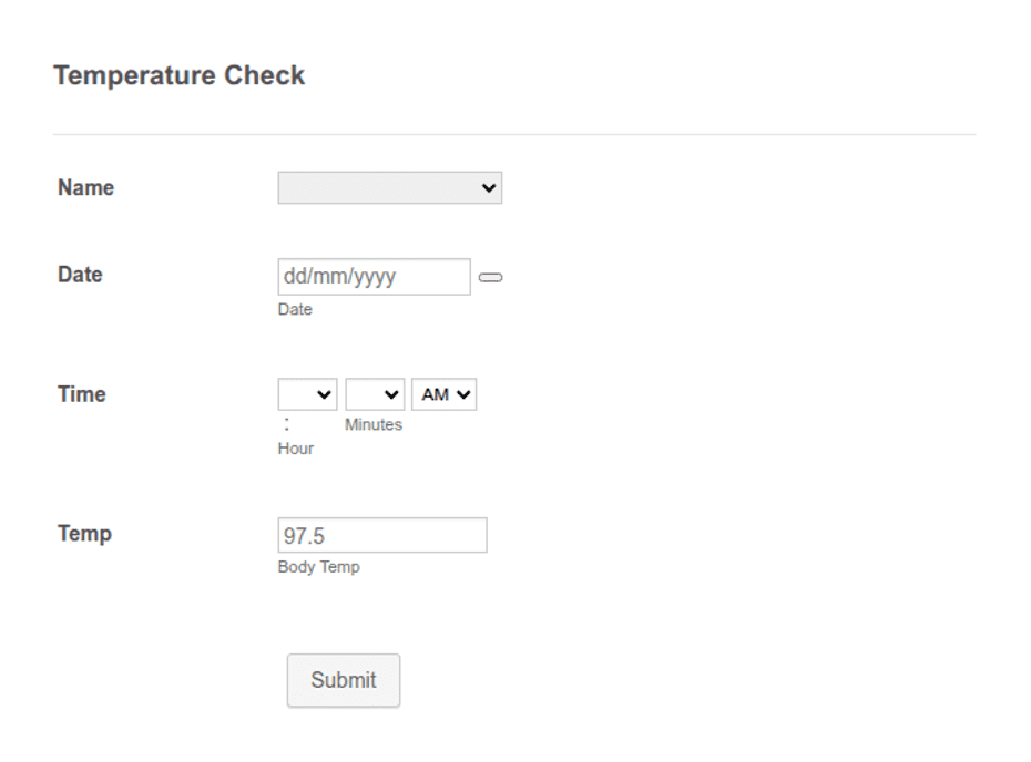 Temperature Check Questions Temperature Check Form Template | Jotform