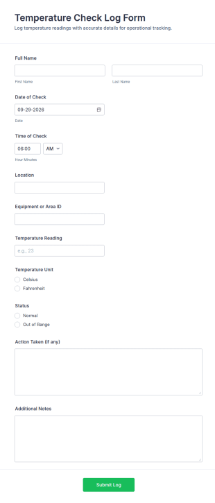 Temperature Check Log Form Template