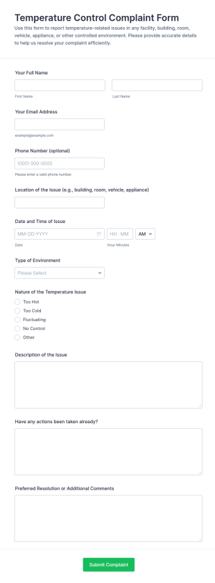 Temperature Control Complaint Form Template