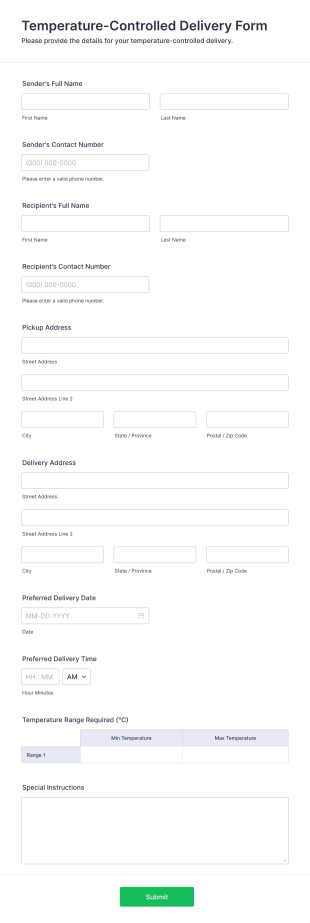 Temperature Controlled Delivery Form Template