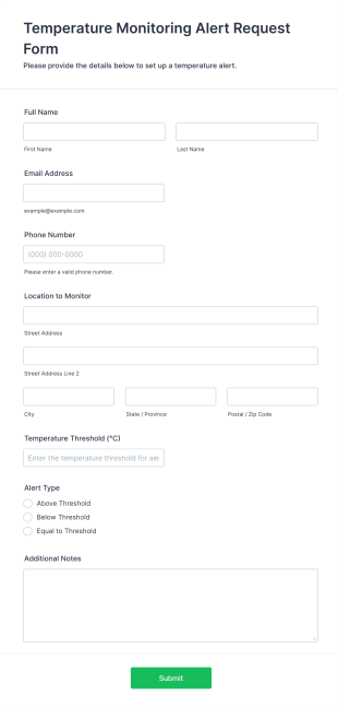 Temperature Monitoring Alert Request Form Form Template