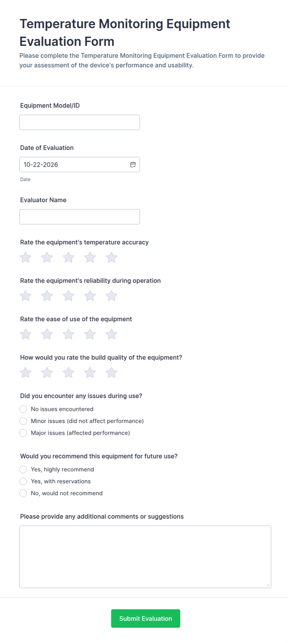 Temperature Monitoring Equipment Evaluation Form Template | Jotform