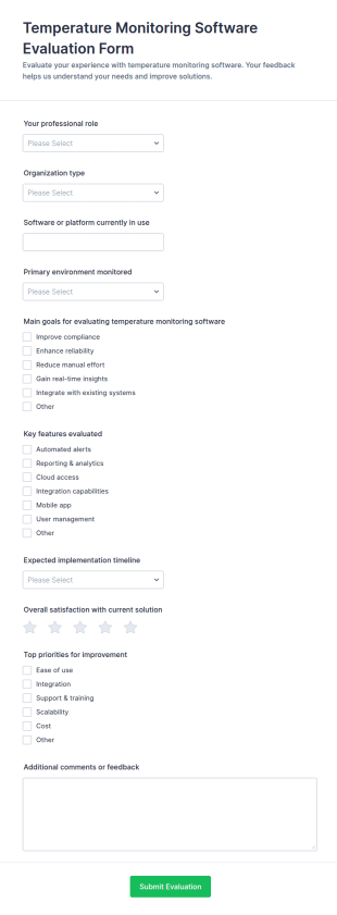 Temperature Monitoring Software Evaluation Form Template