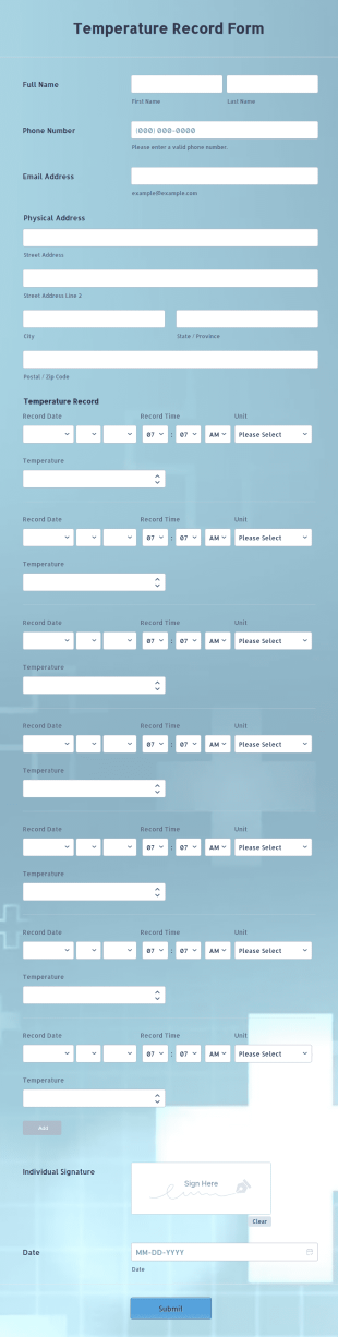 Temperature Record Form Template
