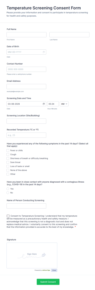 Temperature Screening Consent Form Template