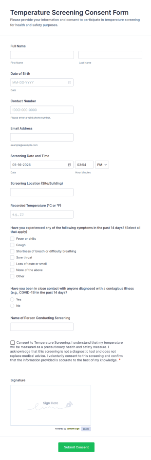 Temperature Screening Consent Form Template