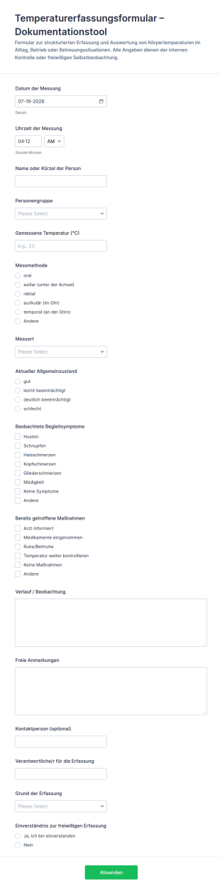 Temperaturprotokoll Formular