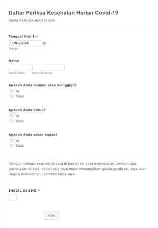 Templat Daftar Periksa Kesehatan Harian Covid 19 Form Template
