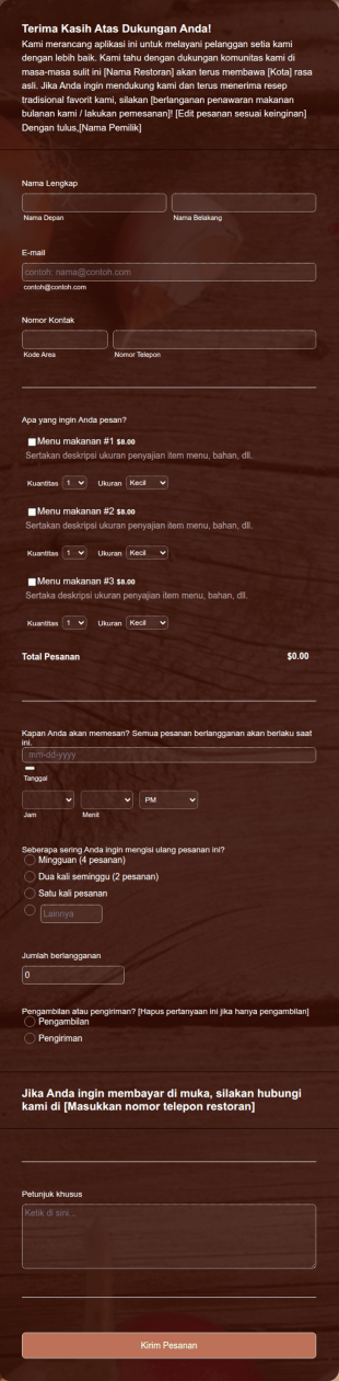 Templat Pemesanan Online Restoran Pada Masa COVID 19