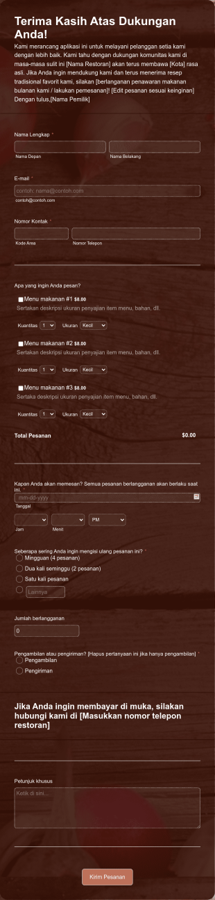Templat Pemesanan Online Restoran Pada Masa COVID 19