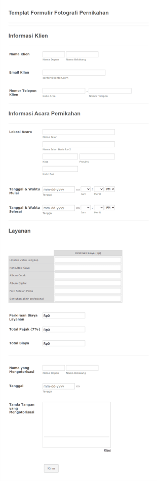 Templat Penawaran Fotografi Pernikahan Form Template