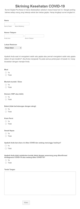 Templat Skrining Harian Kesehatan Untuk COVID 19 Form Template