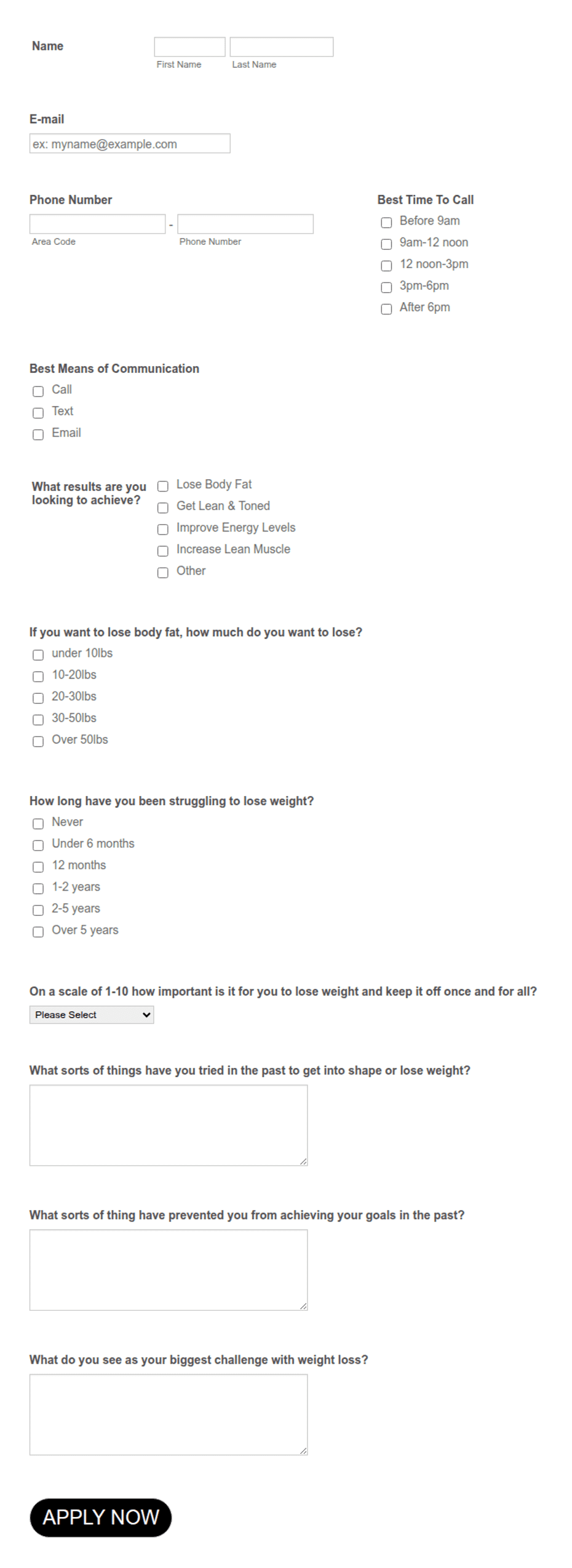 Template | Fitness Program Application Form | Jotform