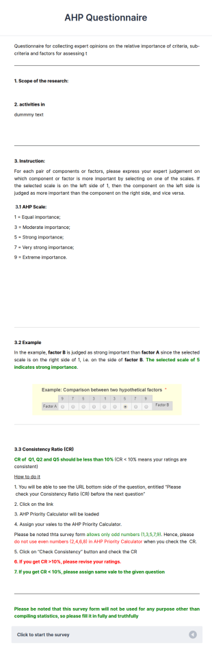 AHP Questionnaire Template