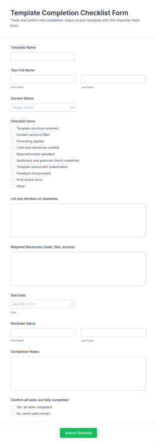 Template Completion Checklist