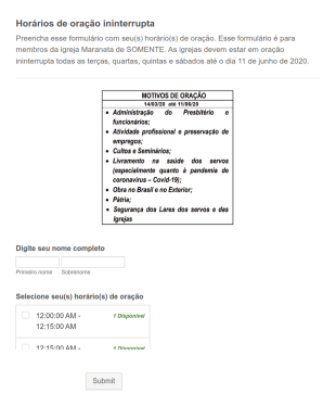 Template De Horários De Oração Ininterrupta