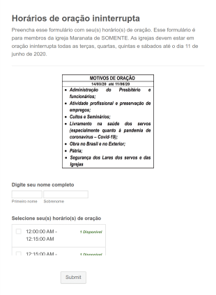 Template De Horários De Oração Ininterrupta Form Template