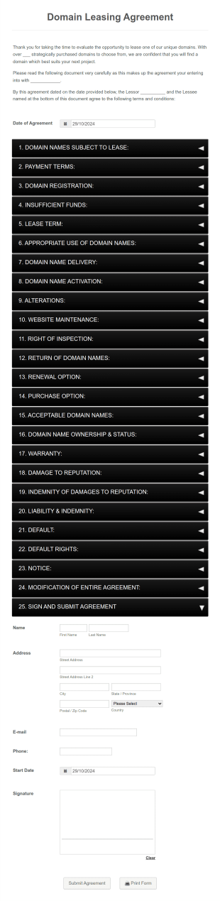 Domain Leasing Application Form Template