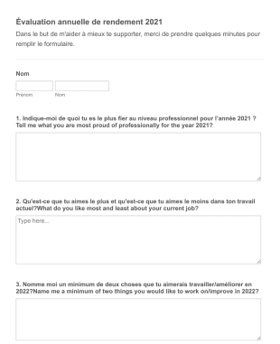 Template évaluation Rendement 2021 Form Template