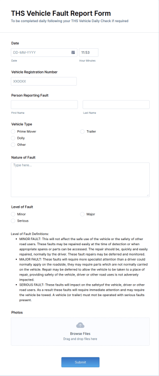 Vehicle Fault Report Form Template