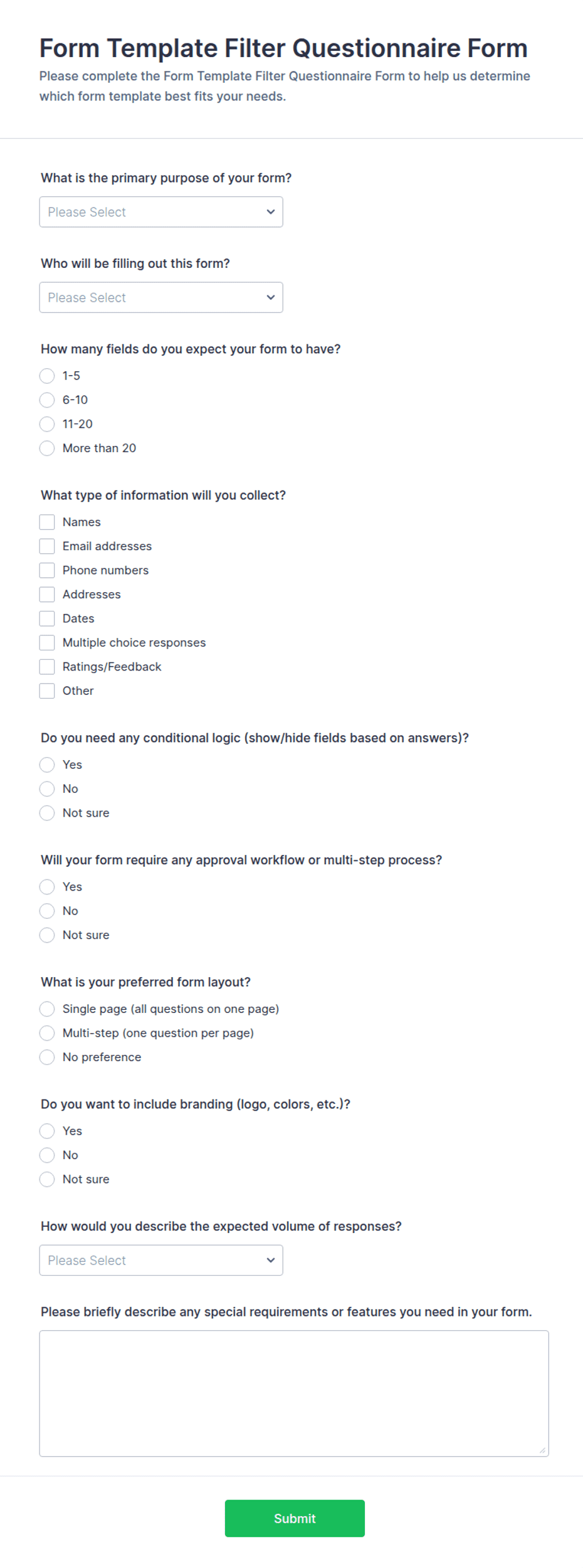 Template Filter Questionnaire Form | Jotform