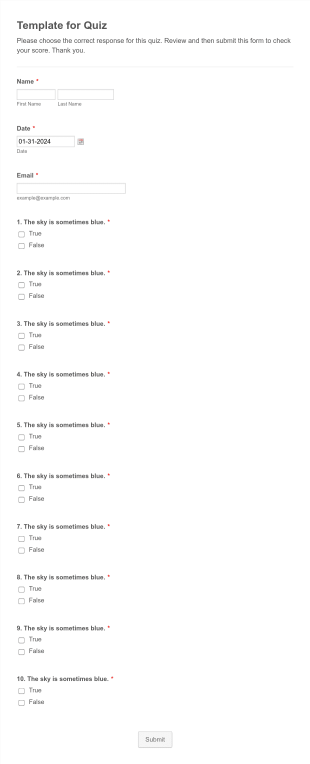 Template For Quiz Form Template