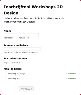 TEMPLATE Inschrijven Workshops 2D Design