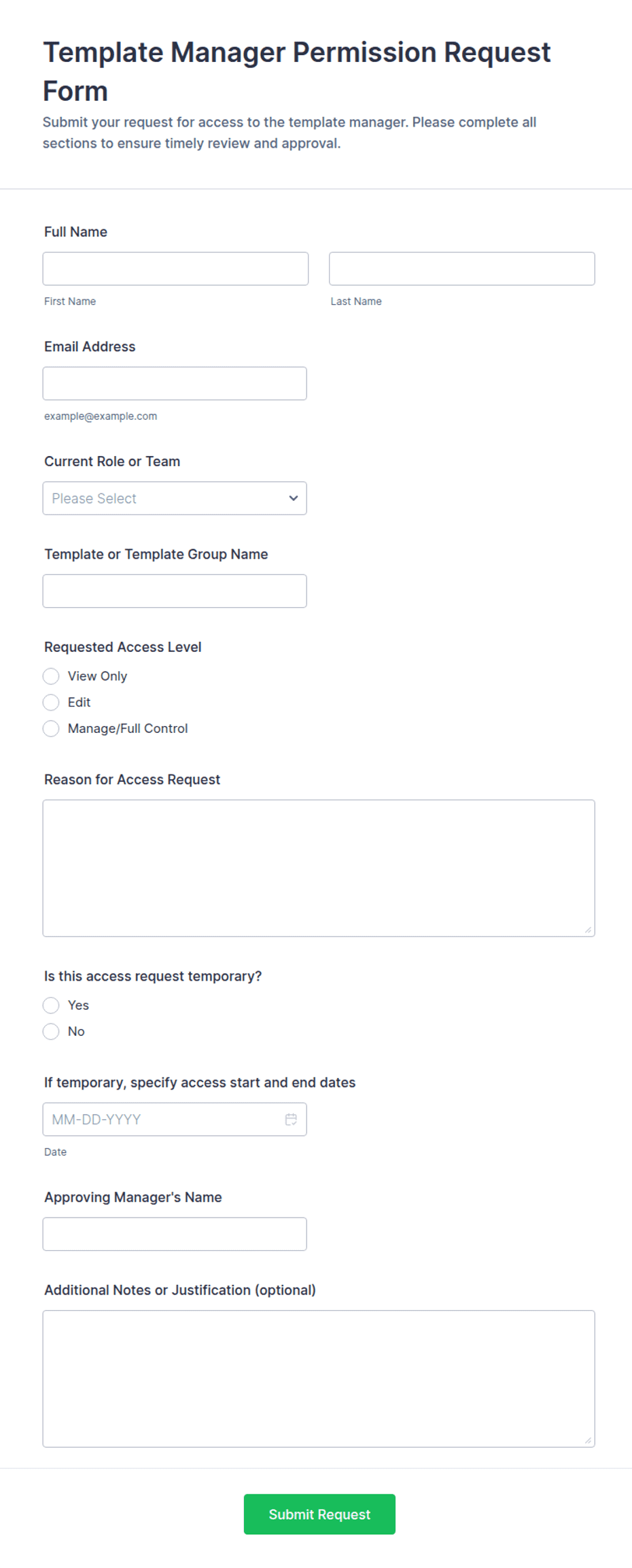 Template Manager Permission Request Form | Jotform