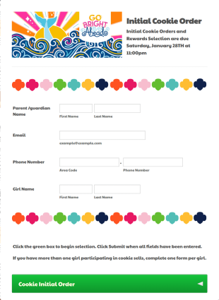 Template Of 2023 Girl Scout LBB Initial Cookie Order Form Template