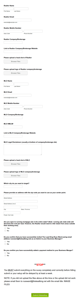TEMPLATE Of RealtorMLO Onboarding