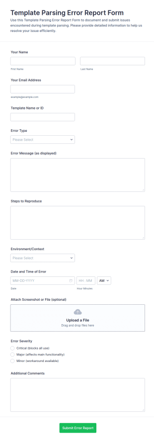 Template Parsing Error Report Form