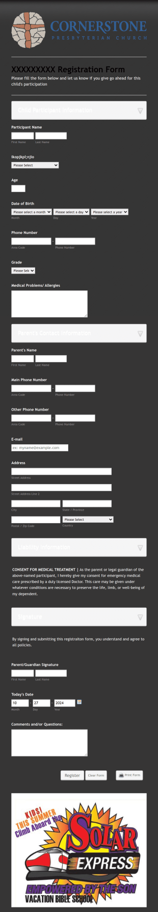 Template Registration Form Church Form Template