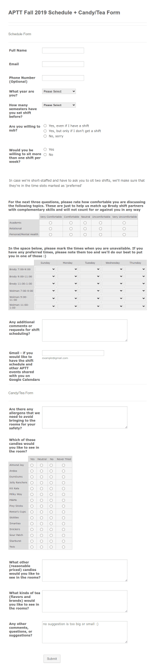 Template Schedule CandyTea Form Template