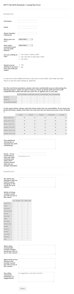 Template Schedule CandyTea Form