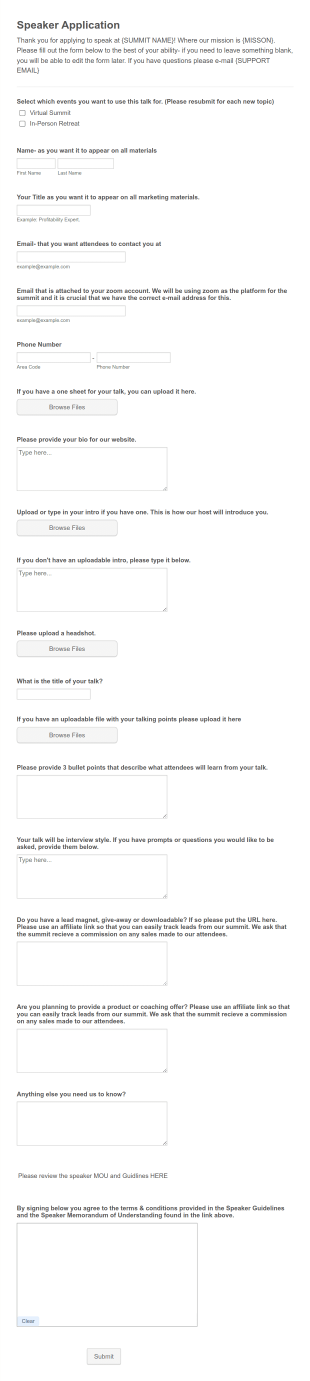 TEMPLATE Speaker Application Form Template