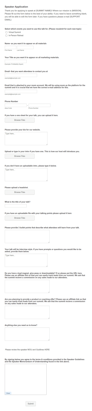Speaker Application Form Template