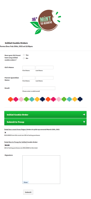 Template Troop Initial Cookie Orders