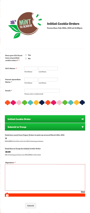 Template Troop Initial Cookie Orders Form Template
