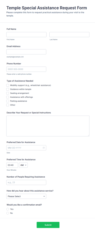 Temple Special Assistance Request Form Template