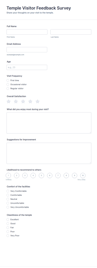 Temple Visitor Feedback Survey Form Template
