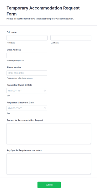 Temporary Accommodation Request Form Template