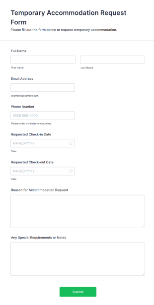 Temporary Accommodation Request Form Template