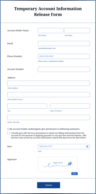 Temporary Account Information Release Form Template