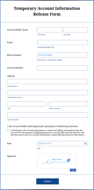 Temporary Account Information Release Form Template