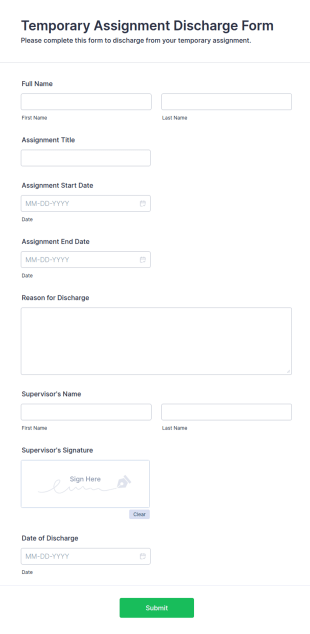 Temporary Assignment Discharge Form Template