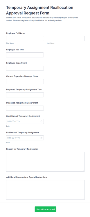 Temporary Assignment Reallocation Approval Request Form Template
